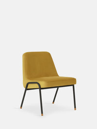 CHAISE CLUB EN MÉTAL 366 – Tissu Velours Jaune Moutarde Brillant