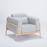 Fauteuil Fawn chêne - tissu bleu-gris