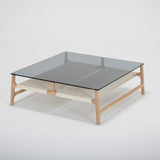 Table basse carrée Fawn chêne - verre trempé gris