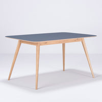 Table Stafa chêne - linoléum bleu fumé
