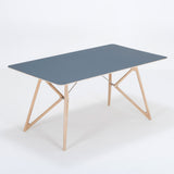 Table Tink chêne - plateau linoléum bleu fumé