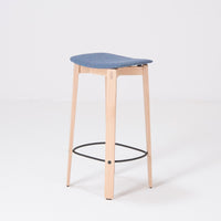 Tabouret de bar Nora chêne - tissu bleu H75 cm