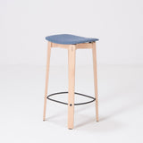 Tabouret de bar Nora chêne - tissu bleu H75 cm